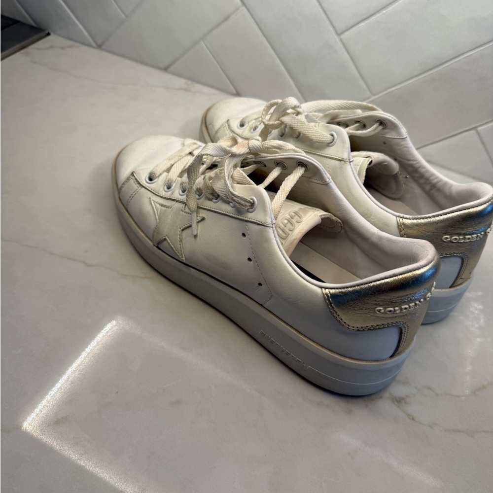 Golden Goose Women’s White Sneakers with Metallic Gold Heel Tab